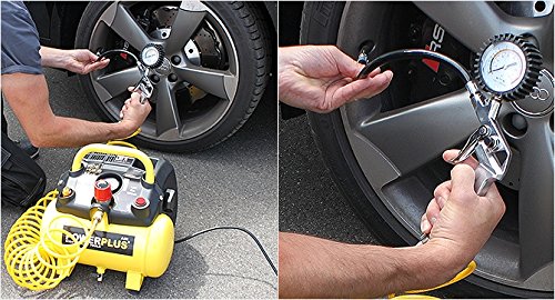 1.100 Watt Kompressor Spiralschlauch und Reifenfüller im Set – 1,5 PS, 8 bar, 6 Liter Tank – Art. Nr. POWX1721 + Zubehör - 6