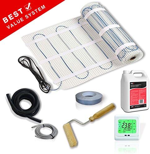 Premium Electric Underfloor Heating Mat Kit 200W/m2 *ALL SIZES* + free Touchscreen Thermostat (Mat Last lifetime) (Mat Size: 9 M2)