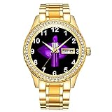 Diamantvergoldete Uhr Luminous Luxury Waterproof Einzigartige Gold-Armbanduhr 330.Purple Lips Lips Glitter Glamour Black