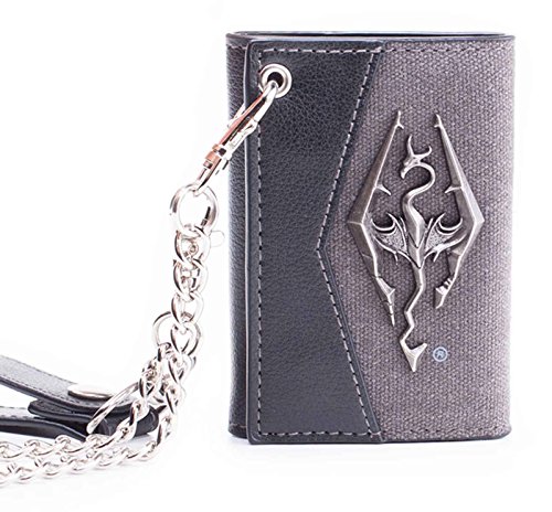 Preisvergleich Produktbild Skyrim Chain Brieftasche With Metal Dragon Badge Nue offiziell Grau Bifold