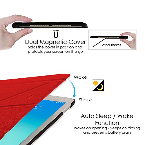 Forefront Cases® Neue Origami Leder Hülle / Tasche / Case / Cover für Samsung Galaxy Tab A 9.7 SM-T550 (Mai 2015) – Rundum-Geräteschutz und intelligente Auto-Sleep-Wake-Funktion mit 3-JAHRES-GARANTIE VON FOREFRONT CASES – inkl. Eingabestift - 5