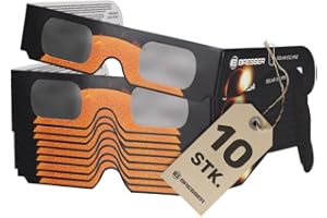 Bresser Lot de 10 lunettes d'éclipse solaire pour observer le soleil en toute sécurité avec film filtrant la lumière blanche de qualité supérieure, conformes à la norme ISO 12312-2:2018