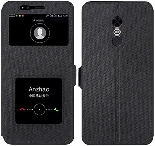 Xiaomi Redmi 5 Plus Case , Anzhao [View Window] Flip Case Cover with Kickstand [Magnetic Closure] for Xiaomi Redmi 5 Plus (Black)