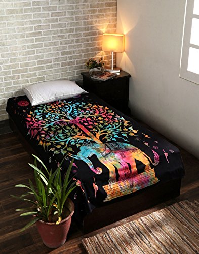 Baum des Lebens Wandteppich Elefant Tapisserie Multi Schwarz Elephant Wandbehang Tree Of Life Wall hanging Tapestry von Rajrang - 3