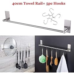 (Autocollants 3M) Porte serviettes avec 5 crochets"S",eviter de percer le mur, autocollants 3M est suffisamment grande,s'installe facilement sur du carrelage,en Acier Inoxydable 40cm
