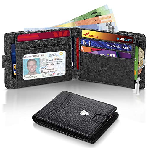 Portefeuille Homme en Cuir Porte Monnaie Classique avec Blocage RFID, 10 Emplacements Pour Carte de Crédit, 2 Compartiments à billets, 1 Poche à Monnaie, TEEHON Porte Feuille avec Boîte Cadeau -Noir