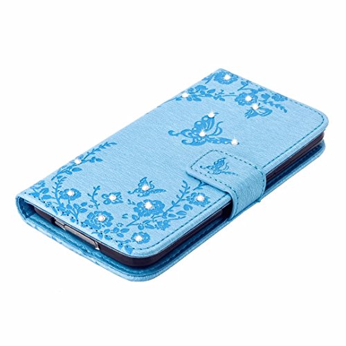 MUTOUREN Samsung Galaxy S5 Solide Grau Drucken(Schmetterling Blumen) Bookstyle PU Ledercase Tasche Hüllen Brieftasche Schutzhülle Scratch Magnetverschluss Telefon-Kasten Kratzfeste Anti-scratch Handyhülle Standfunktion Handycover Blau + 1x Kapazitive Feder - 5