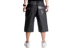 ORANDESIGNE Short en Jean Hip Hop Homme Jeans Shorts Amples Garçon Hip Hop Skateboard Pantalon pour Rappeurs Rap Pantalon Short Cargo en Denim