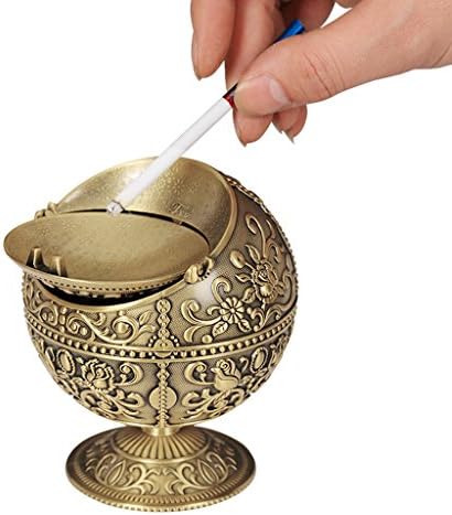 QQ Metal Ashtray With Lid Windproof Ashtray Home Retro Living Room Ornaments Ornaments