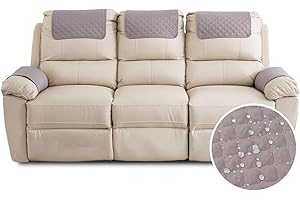 Fansu Funda para Reposabrazos de Sofá, Funda para Reposacabezas para Sillón Reclinable, Funda de Sillón Relax 3 Plaza con Bolsillos, Muebles Acolchado Antideslizante (3 Plaza,Gris Claro)