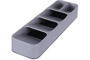 Lonimia Organizador de cubiertos con cinco compartimentos, compacto organizador de cajones de 5 compartimentos, para cubiertos, cajones, cocina (gris)