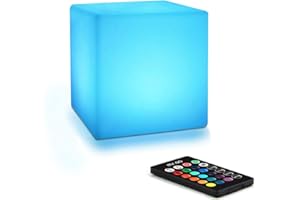 MR.GO 4" Rechargeable Veilleuse LED Cube Lumineux Changement de Couleur Lampe d'ambiance avec Télécommande, 16 Couleurs, Dimmable Rgb Cube Lampe de Chevet pour Décor et Éclairage