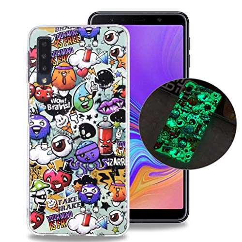 Xiao XiMi Funda Samsung Galaxy A7 2018 + [2 Pack] Protector Pantalla, XinYue Carcasa Luminoso de Silicona Ultra Fino Funda Ligero Anti-Rasguño Anti-Golpes para Samsung A7 2018 - Cute Monster