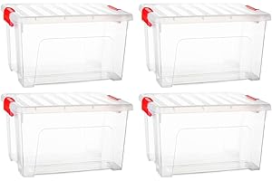 AC - Pack de 4 Cajas de Almacenamiento KLIP K2 - Fabricado en plástico - Contenedor para almacenar Juguetes, Libros, Ropa, Mantas - 34,5 x 43,5 x 25 cm - 25 litros