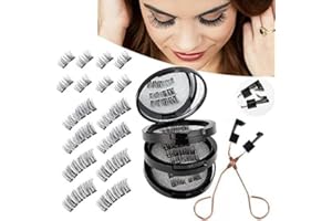 CHLFFUA Faux Cils Magnétique Faux Cils Sans Colle 3D Faux Cils Magnetique Naturel Imperméables Faciles À Utiliser, Aucun Eye-Liner Requis, RÉUtilisable, Avec Pince À Cils (4 Paires)