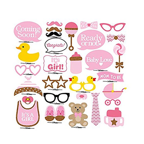 ULTNICE 29pcs neugeborenes Baby Dusche Requisiten Fotokabine für Party Deko – Maske Brille Schuhe Flasche - 2