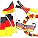 Produktbild WM Fanartikel Set 2018 Deutschland: Auto Fahne, Blumenkette, Fanbrille, Klatschstangen, Große Flagge 150x90cm - FIFA Fussball Weltmeisterschaft Damen, Herren und Kinder Fußball Fans + GRATIS Spielplan