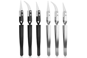 Wisyurt 6-Teilige PräZisions-Reverse-Keramikpinzette, Gebogene Spitzen, Pinzetten-Set, Nicht LeitfäHig, Antimagnetische LöTpinzette