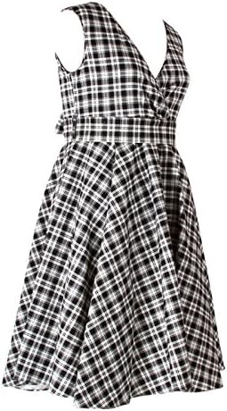 Fashion House Vintage 1950s Rockabilly Swing Cocktail Dress Plus Size Black/White Check Print 16