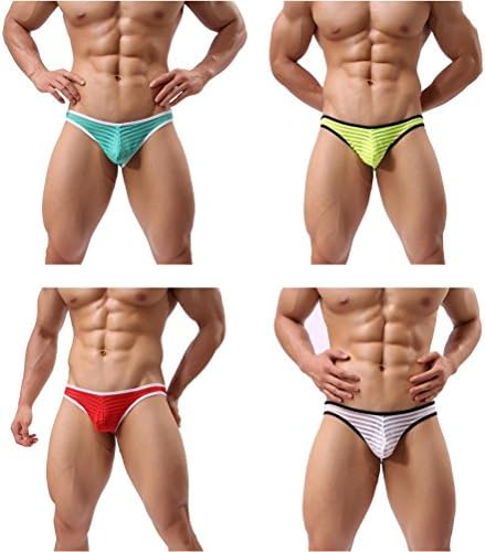 4 Pieces Transparent Stripe Mesh Boxer Men Underwear Fashion Triangle Briefs 4 Pieces , A , L