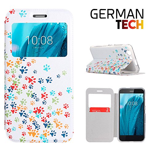 BeCool   - Funda carcasa tipo Libro con funci  n soporte sin solapa para ZTE Blade A512  Protege y se adapta a la perfecci  n a tu Smartphone con ventana S-View con la que podr  s ver todas tus notificaciones  Huellas coloridas de Perro