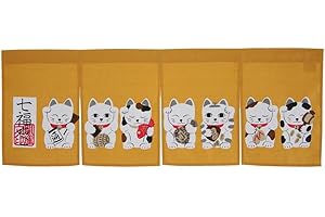 NARUMI 鸣海 Wyprodukowano w Japonii Shichifuku Manekineko brązowy kolor Noren zasłona gobelin