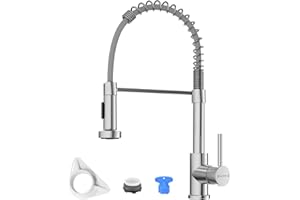 DAYONE Kitchen Sink Taps with Pull Down Sprayer, Spring Kitchen Mixer Tap with 2 Modes Spray, 360° Swivel High Arc Single Lever Commercial Kitchen Sink Taps, UK G1/2 Kitchen Faucet,Brushed Nickel