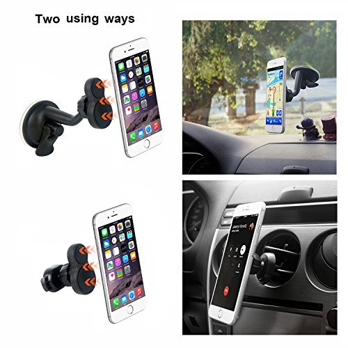 Supporto magnetico per telefono cellulare per auto, supporto per ventosa d'aria, rotazione di 360 gradi-2 in 1 cruscotto per auto universale / parabrezza / supporto per presa d'aria per GPS smartphone