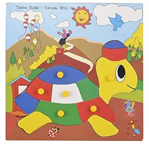 Skillofun Wooden Theme Puzzle Standard Tortoise with Cap Knobs, Multi Color