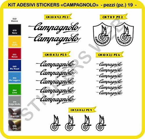 Pimastickerslab - 0088 - Lot de 19 autocollants pour vélo Campagnolo, couleur au choix, Nero cod. 070