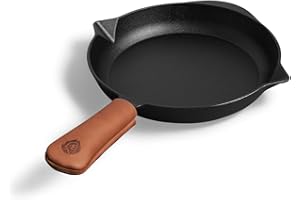 ‎BURNHARD BURNHARD Gusseisen Pfanne Ø30 cm, Bratpfanne, Pre-Seasoned, inkl. Griffschutz aus Leder - Für Gasgrill, Backofen und alle Herdarten inkl. Induktion