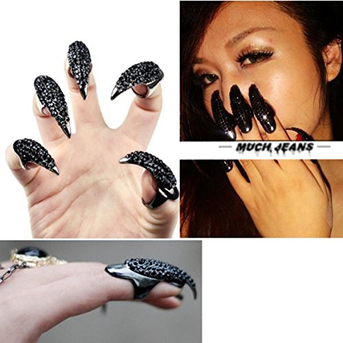 WINOMO 10st 3 Größen Gothic Punk-Stil falsche Nägel Krallen Pfote Talon Finger Ringe Cosplay Dekoration (schwarz) - 3