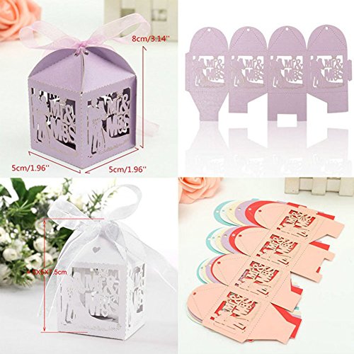 lavinaya 50/lot MR & MRS Hochzeit Süßigkeiten Box Geschenk Favor Boxen mit Band Party Event Dekoration Pink - 2