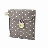 Girl Cotton Blends Polka Dots Sanitary Pad Holder Button Bag Case Gray White