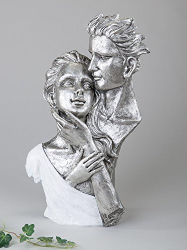 Exclusive Decorative Bust Sculpture Love Couple Ceramic White Silver Height 15.75"