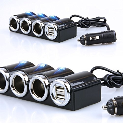 KFZ 12V/24V Auto Verteiler 5 Fach – 3x Zigarettenanzünder Adapter mit 2x USB Ladegerät 120W + Kabel 2in1 microUSB/Lightning für Handy Smartphone GPS Navigation – Ladesteckdosen LED - 3