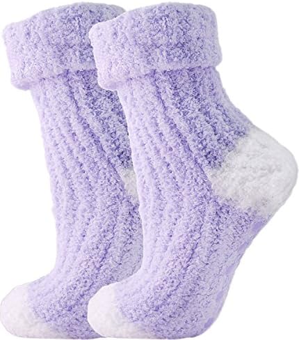 Ladies Gorgeous Soft Fluffy Lilac Non Slip Bed Socks Slippers Fits Sizes UK 4-7