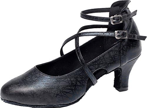 Salabobo AQQ-7064 Womens Latin Wedding Party Tango Closed Toe Mid Heel PU Dance Shoes Black UK 5.5