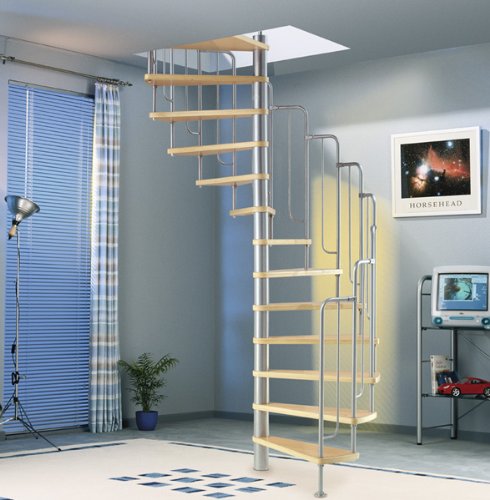 Preisvergleich Produktbild Spindeltreppe Barcelona Dolle Holzstufen Buche (Multiplex) mit Metallgeländer 138cm durchmesser Höhe bis 291cm