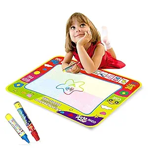 Polyester mat Multicolored Aqua Magic Water Drawing Mat Toy-Best Educational Toy & Xmas Birthday Gifts for Children Age 2 Years and Above 1xDrawing Mat, 2xMagic Pens (Multi-color1)
