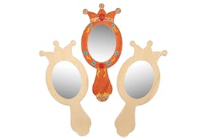 Baker Ross- Decora tu Propio Espejo de Mano de Princesa de Madera (Pack de 4) - Manualidades con Espejo para Que los niños decoren y personalicen