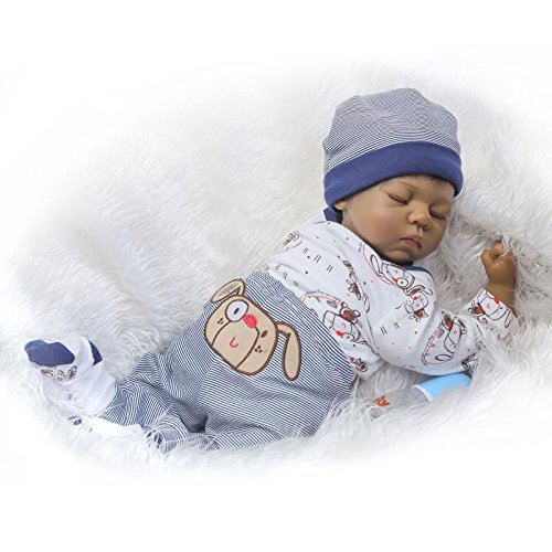 Realistic Baby Dolls African American Soft Silicone Reborn Baby Doll Black 22inch 55cm Kids Play Doll Collectible Toy