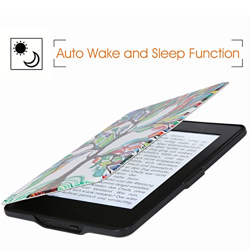 Jiajun Kindle Paperwhite Hülle – Ultra Leightweight PU Leder Schutzhülle Schale Smart Case für Alle Kindle Paperwhite (2015/2014/2013/2012 Generation mit 6 Zoll Display und Einbauleuchte), Glück Baum - 3