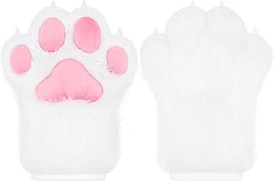 ZFKJERS Cosplay Animal Extended Fluffy Plastic Claws for Cats Fursuit Paw Gloves Adult Costume Accessory Set