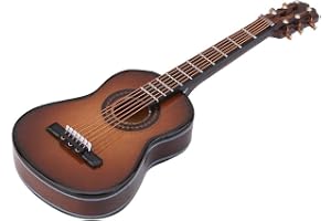 Tonysa Miniatyr Trä Gitarr Modell, Mini Musik Ornament Hantverk Hemmakontor Dekor Display för Barnvänner Familj(#03 Brun, 10