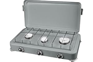 PROWELTEK Plaque de cuisson gaz portable 3 feux 3000W SILVER 3 Rechaud gaz butane/Propane Bruleurs inox Couvercle amovible
