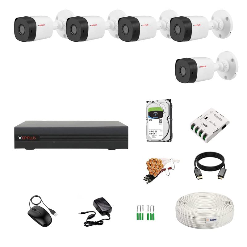 8 Channel DVR with 5MP 5 Bullet Cameras (Day/Night Vision) + 2TB HDD + Copper Cable Roll (1+3) + CLOCITE 8 CH Power Supply + BNC & DC Full Combo Kit