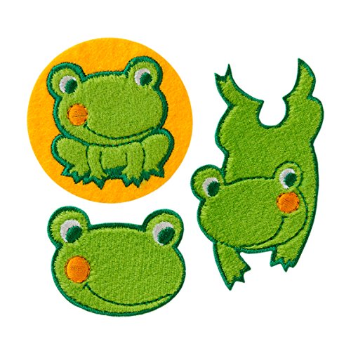 Mono-Quick 311 Aufbügelbilder Frösche Set, 6 teilig, Froschmotive 5,0 x 4,0 cm bis 7,5 x 12,5 cm Filz, Satin, Stickerei - 7