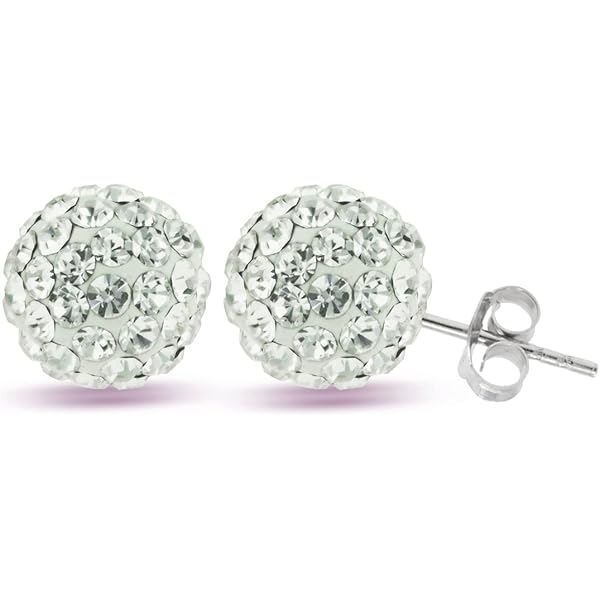 Set 4 Coppie Orecchini Sfera Cristallo In Argento 925 – Nero, Bianco, Blu, Rosa – Regalo Donna