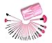 Yaha Professional 24pcs Makeup Brush Set tools Make-up Toiletry Kit Wool Brand Make Up Brush Set Case Cosmetic brush (24pcs Pink)